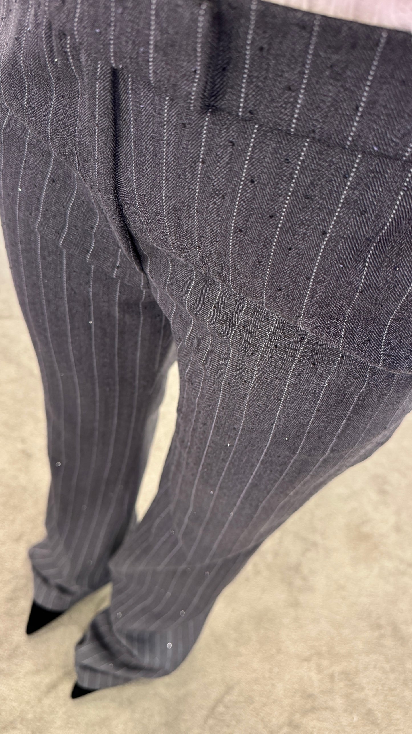 Pantaloni grigi gessati crystal wide leg