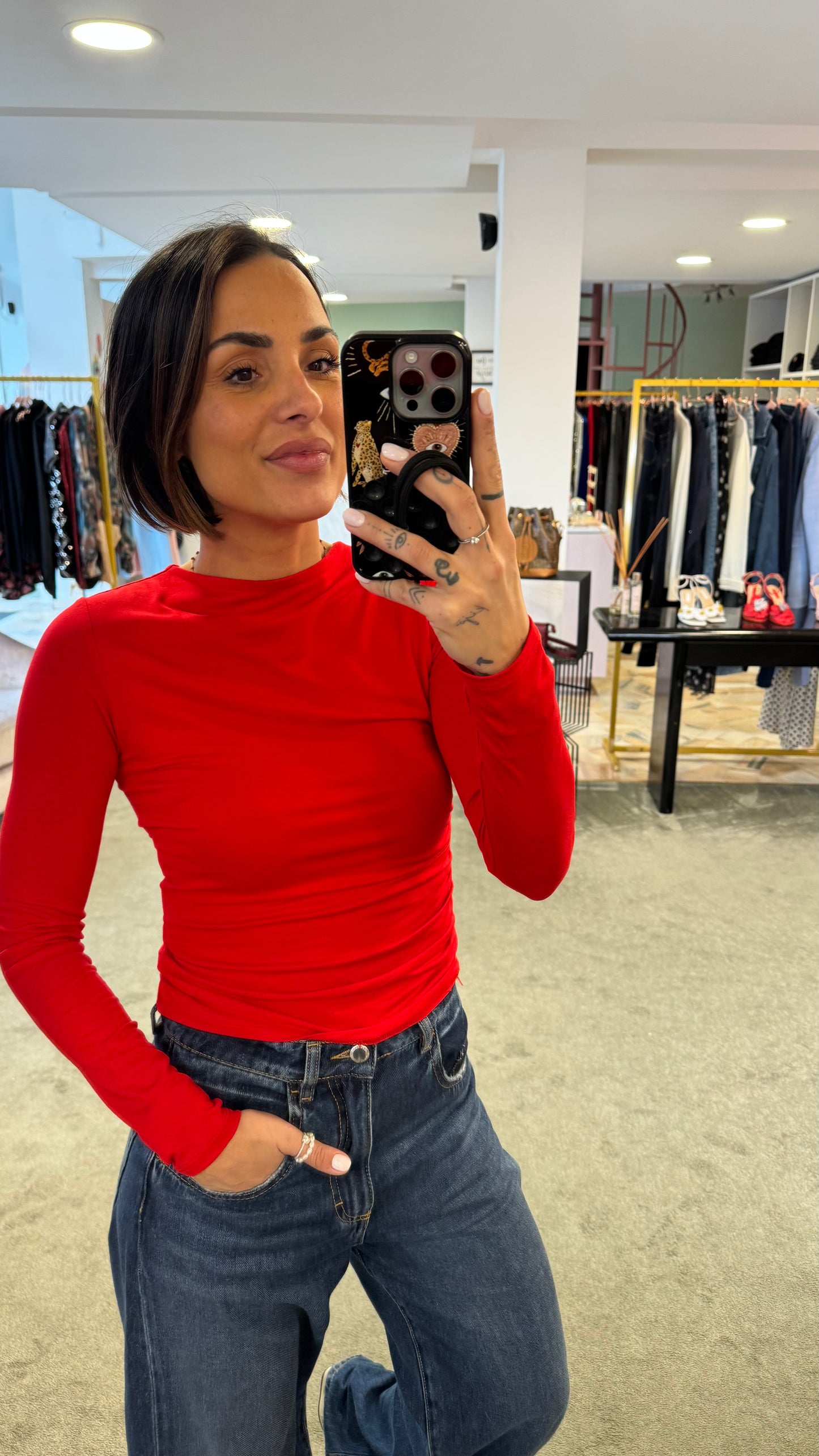 Maglia rossa sottogiacca maniche lunghe