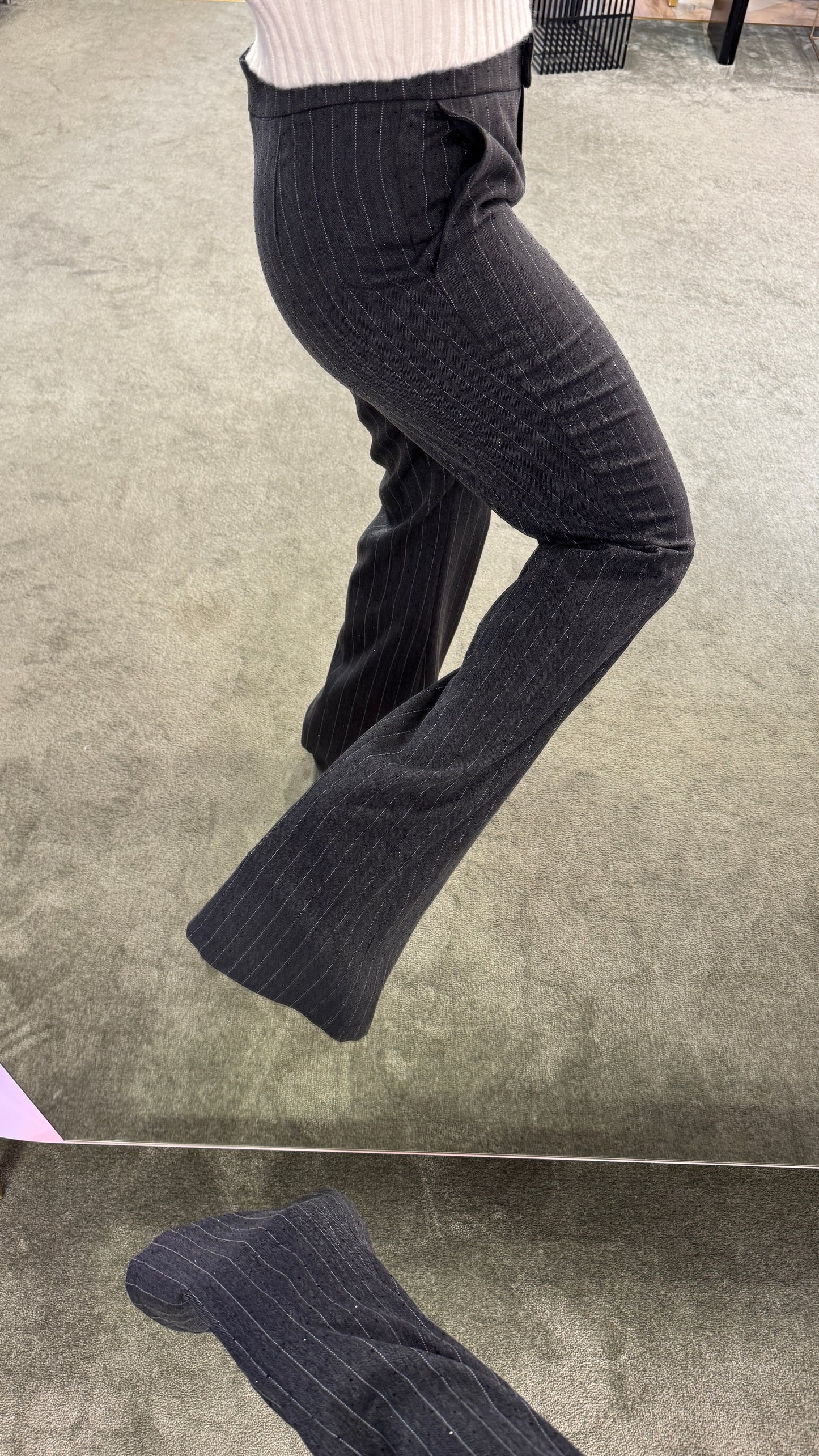 Pantaloni grigi gessati crystal wide leg