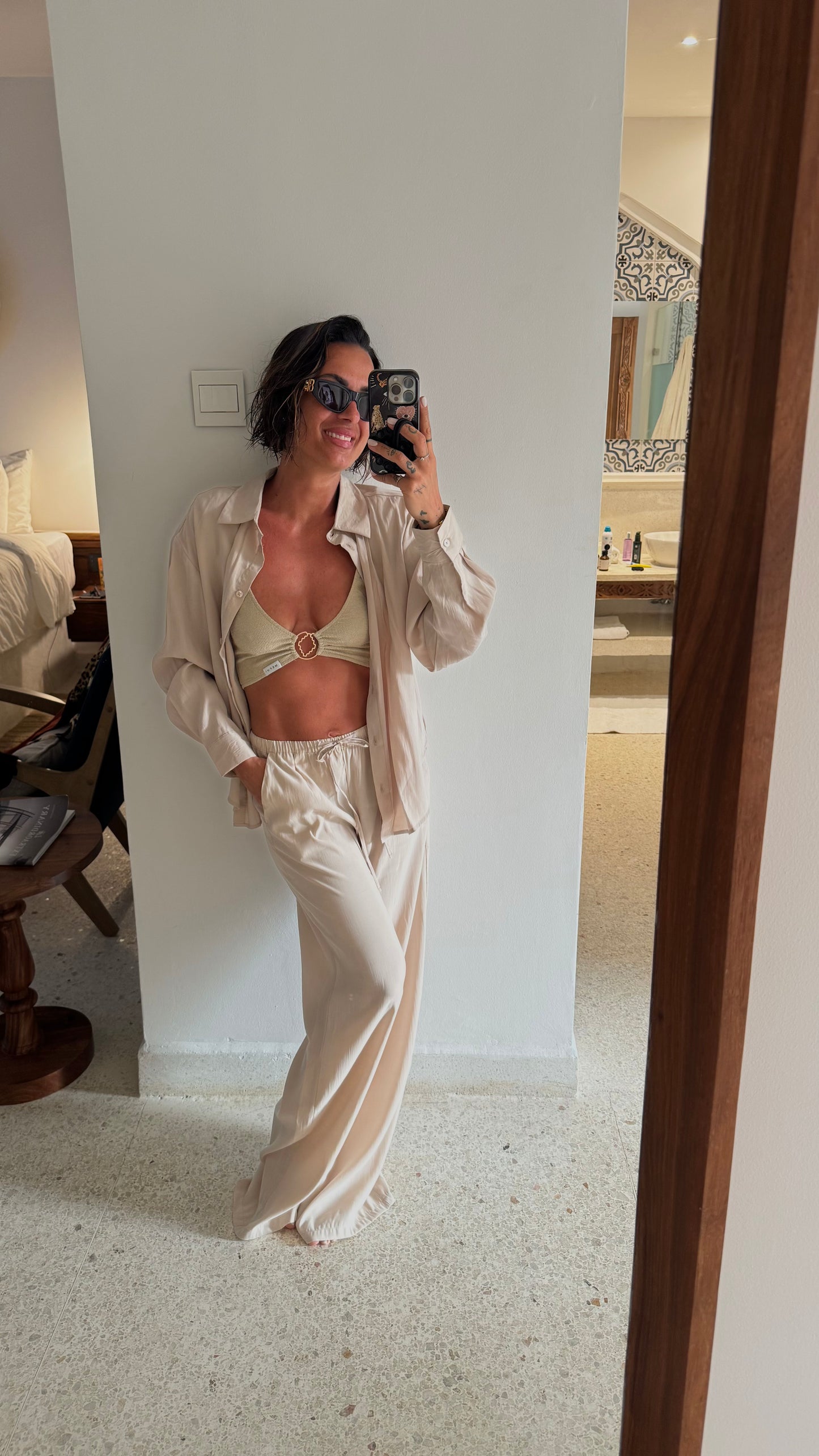 Pantaloni beige in modal con coulisse jx