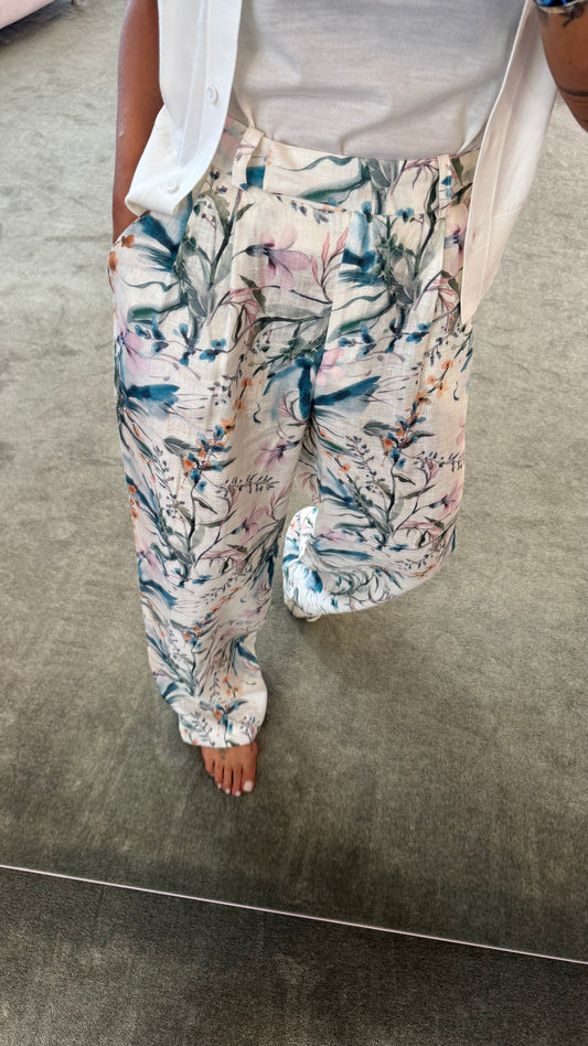 Pantaloni fantasia fiori verde Actualee