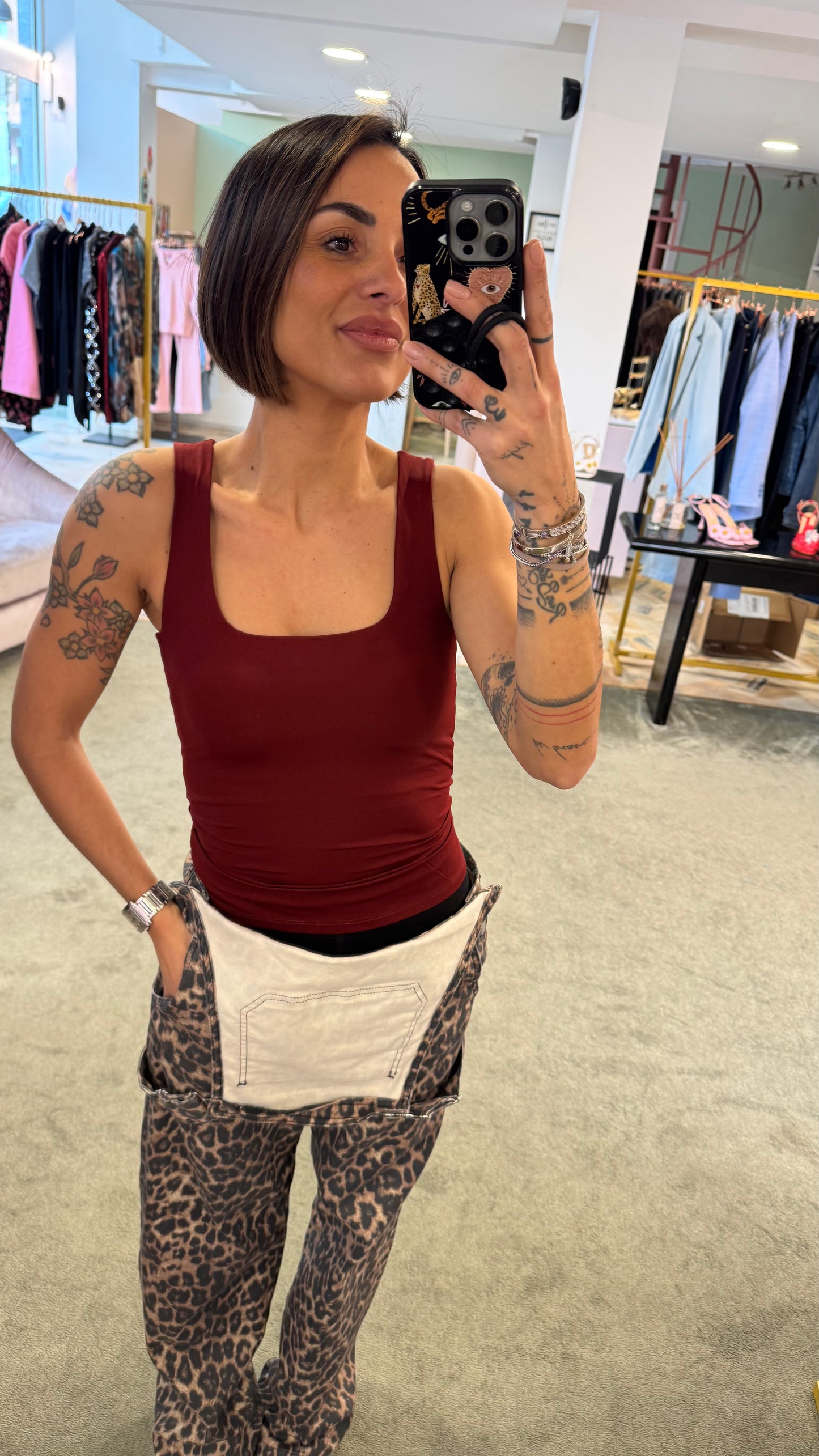 Canotta bordeaux scollo squadrato jx
