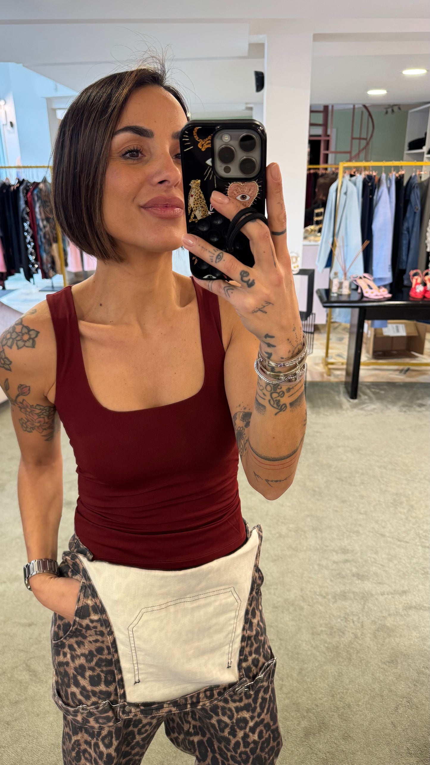 Canotta bordeaux scollo squadrato jx