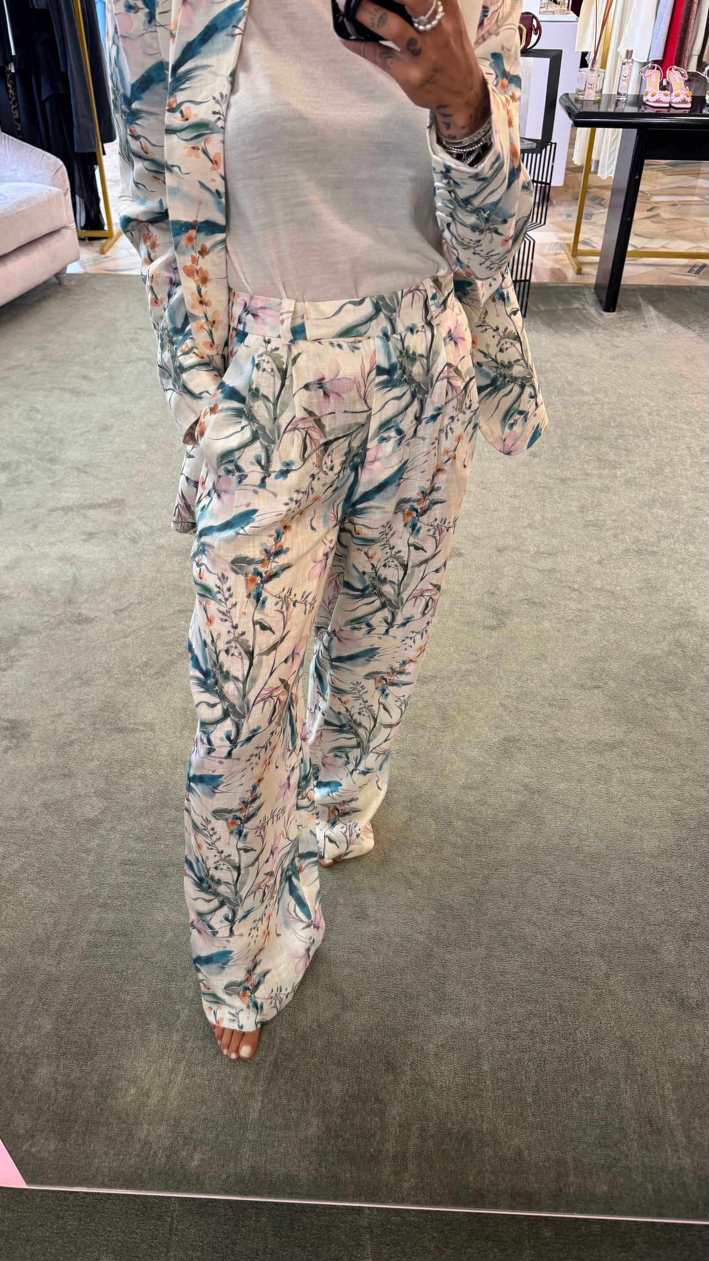 Pantaloni fantasia fiori verde Actualee