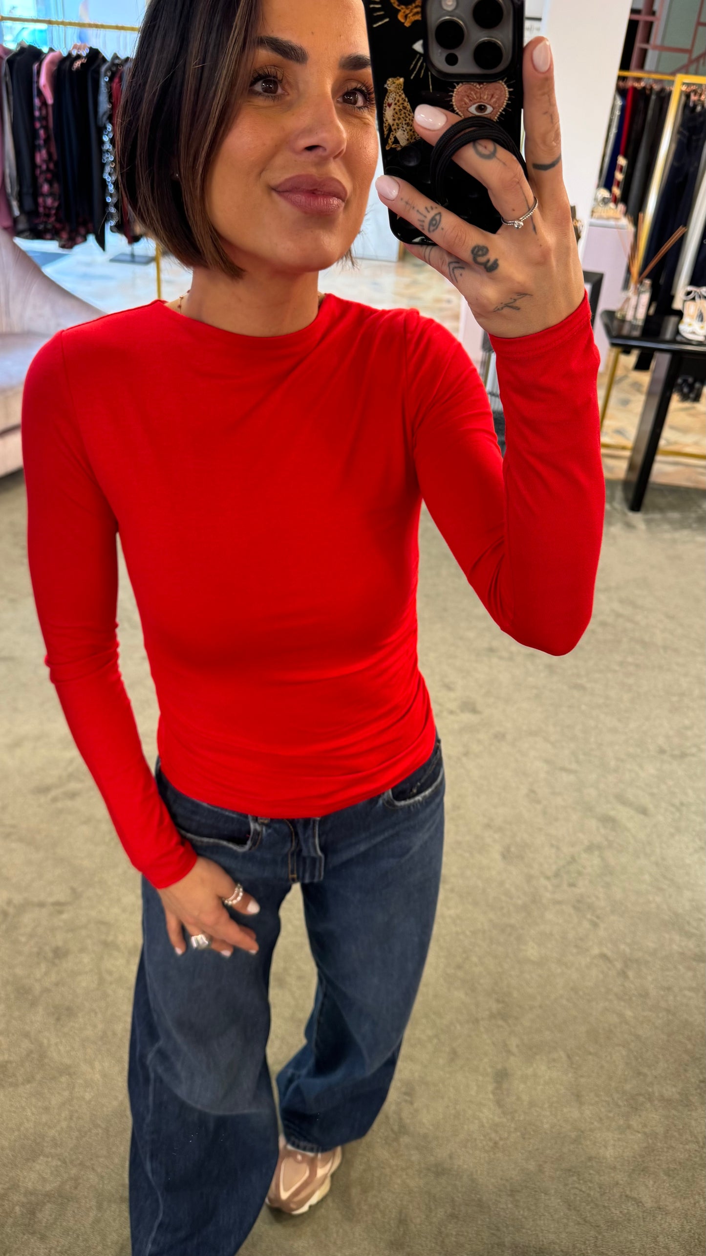 Maglia rossa sottogiacca maniche lunghe