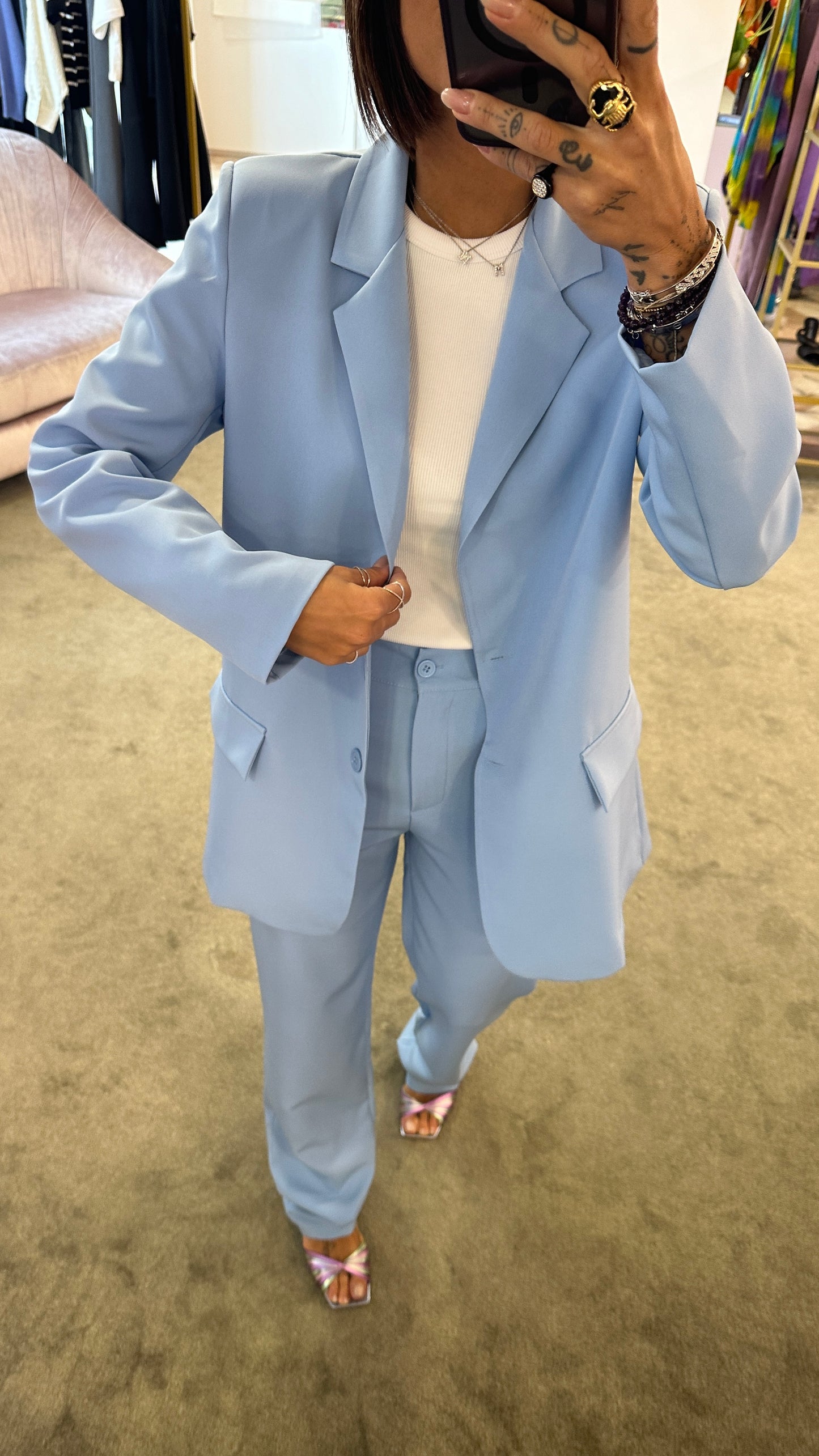 Pantaloni dritti azzurro baby