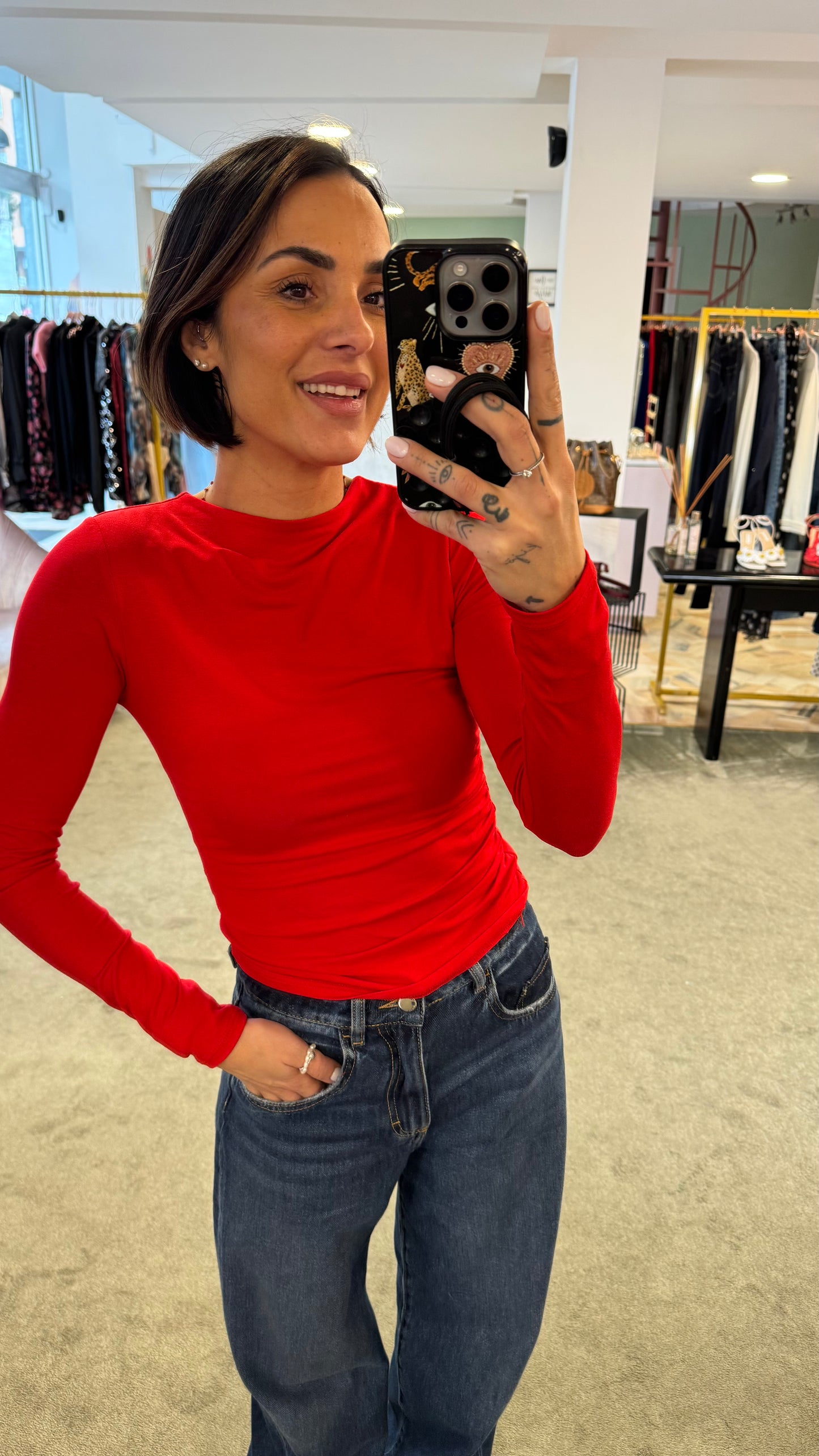 Maglia rossa sottogiacca maniche lunghe
