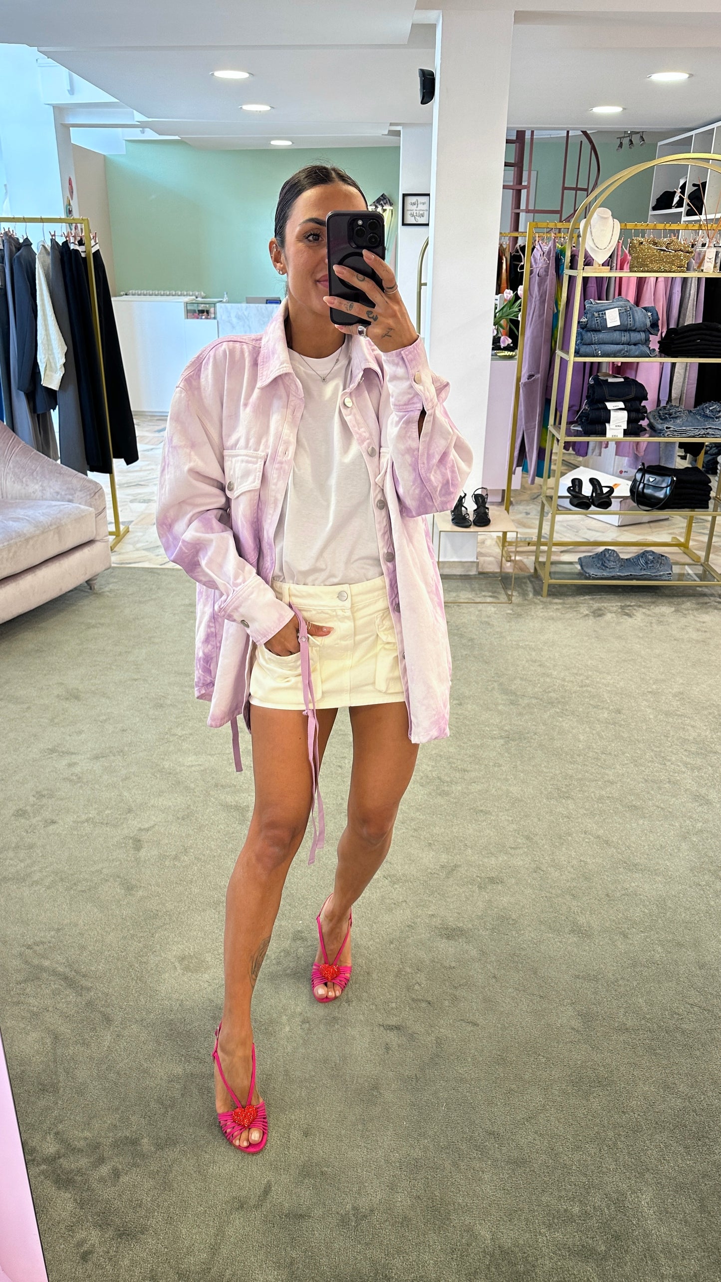 Minigonna cargo denim bianca