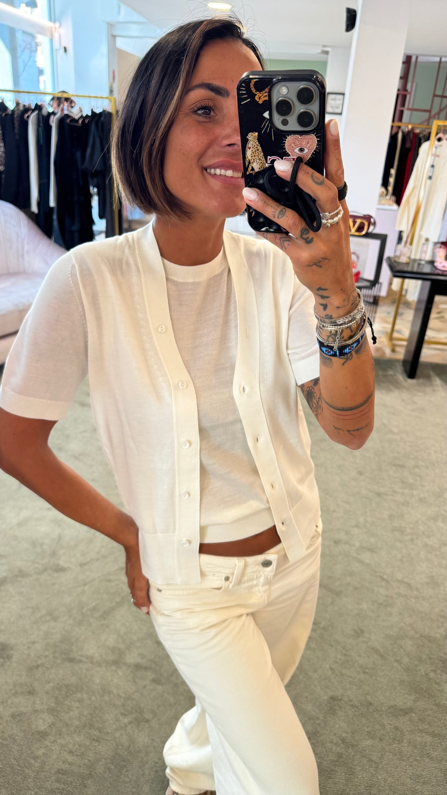 Cardigan luna avorio manica corta pt