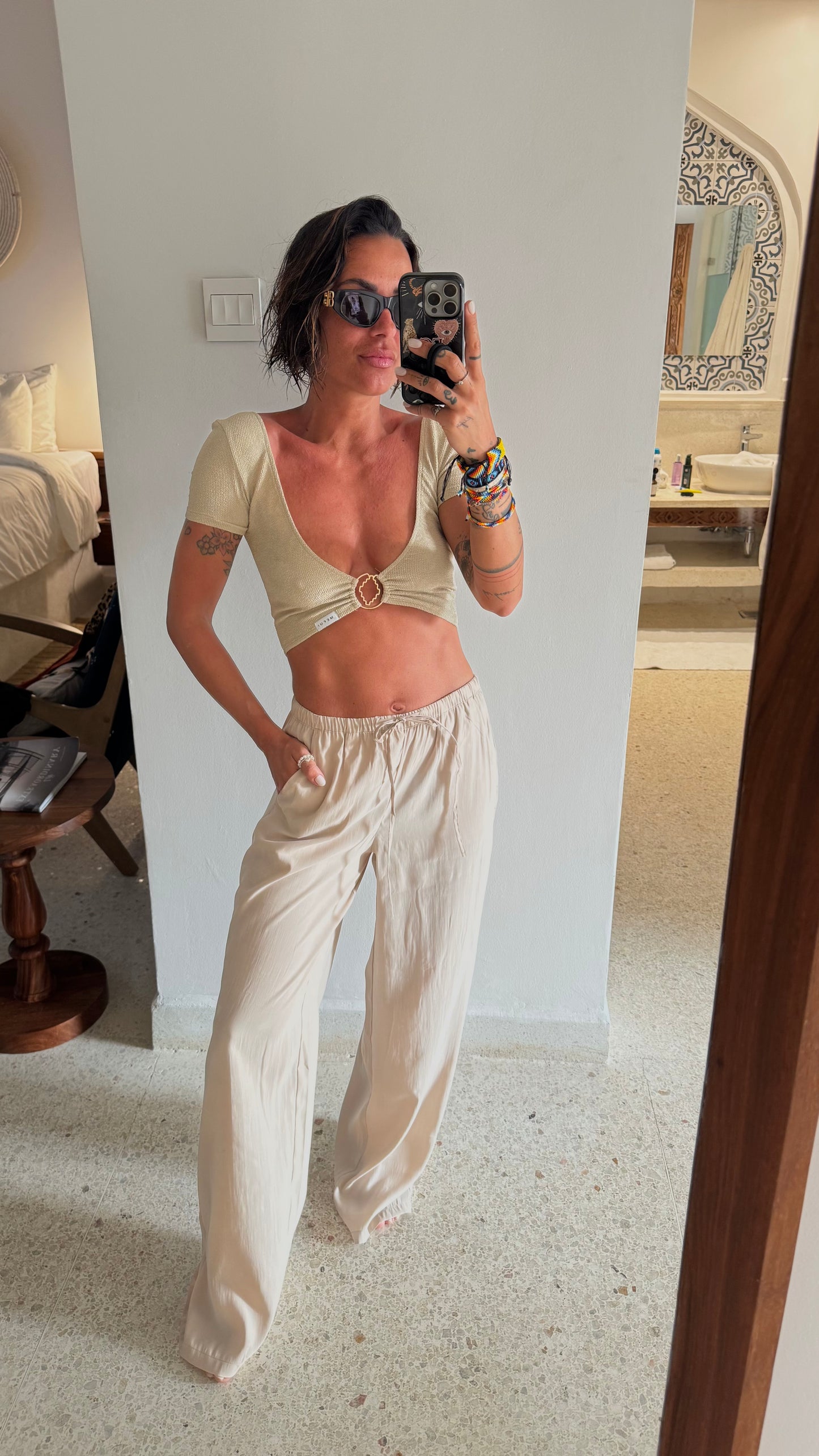 Pantaloni beige in modal con coulisse jx
