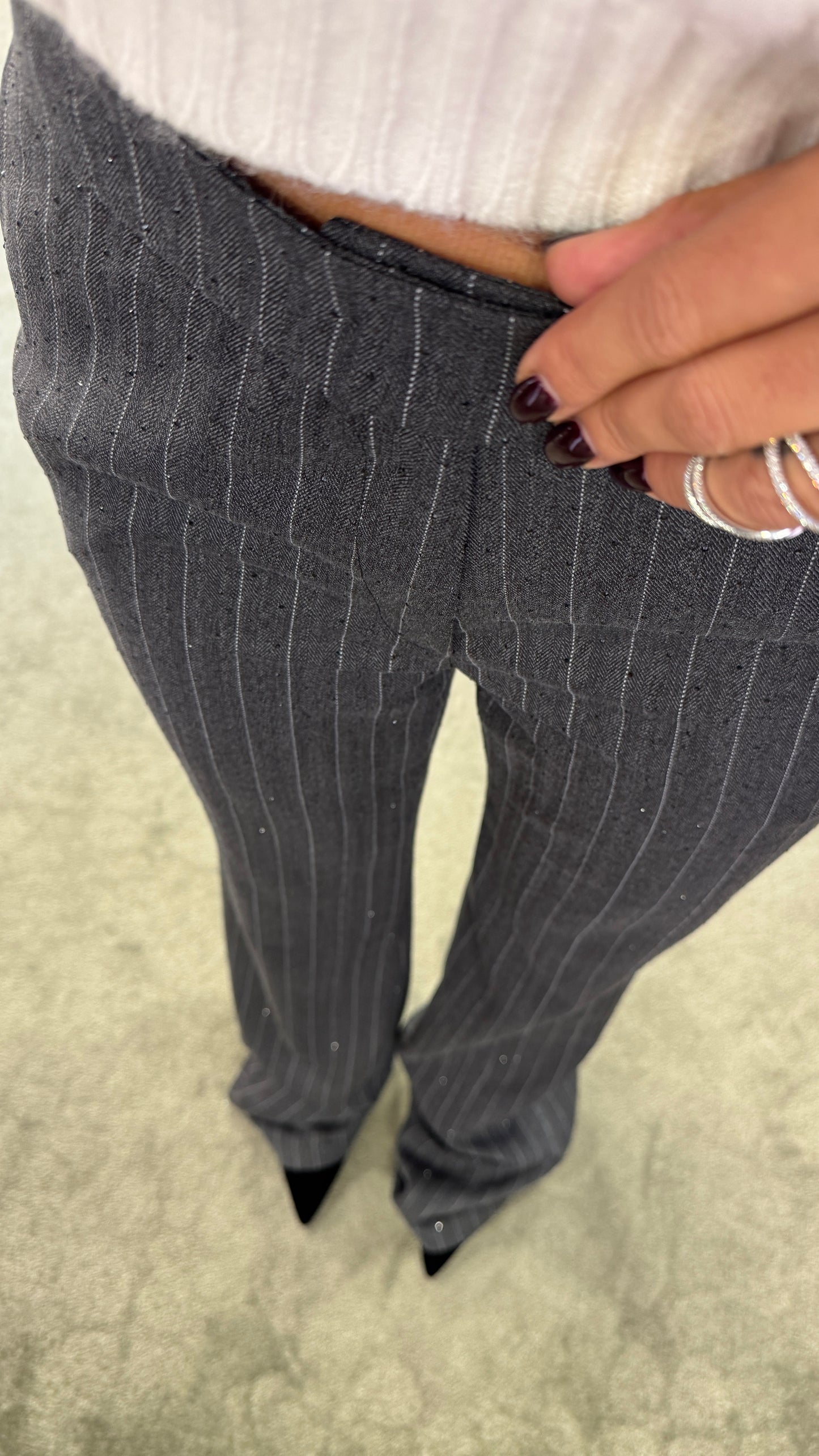 Pantaloni grigi gessati crystal wide leg