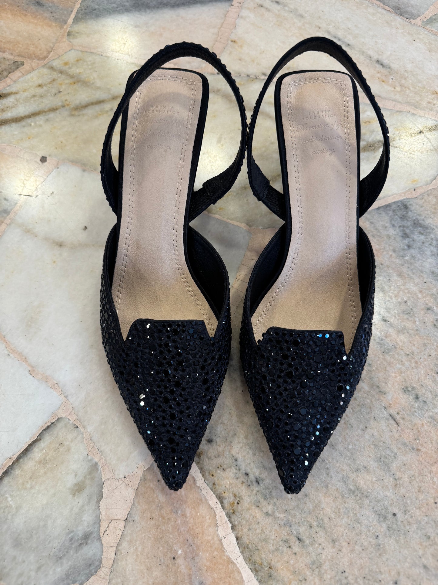 Slingback nera cristalli