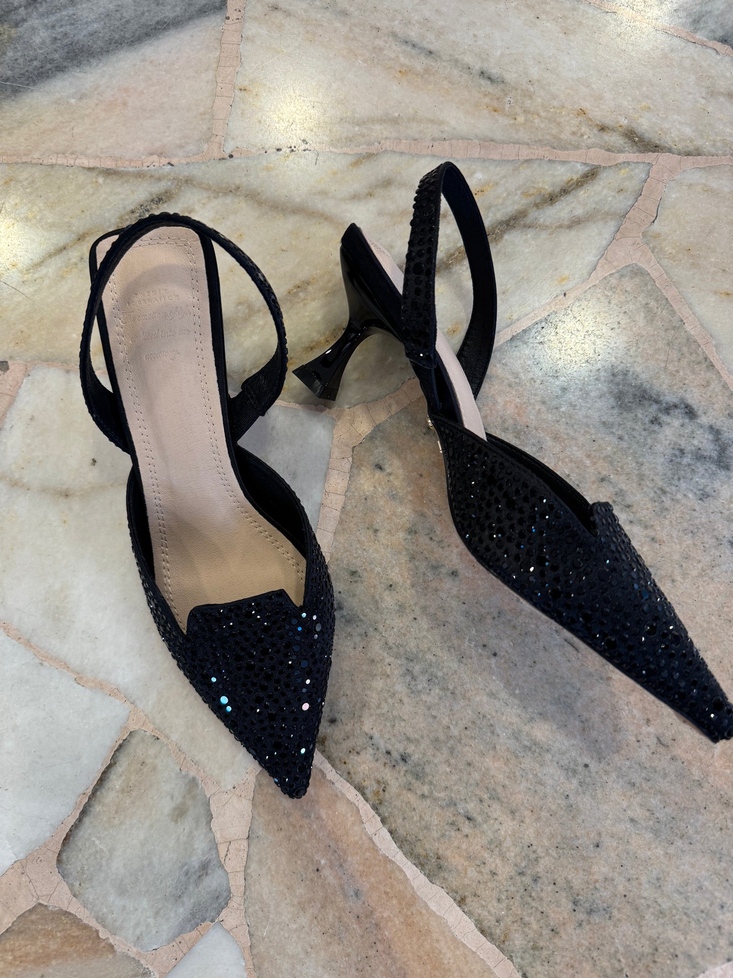 Slingback nera cristalli