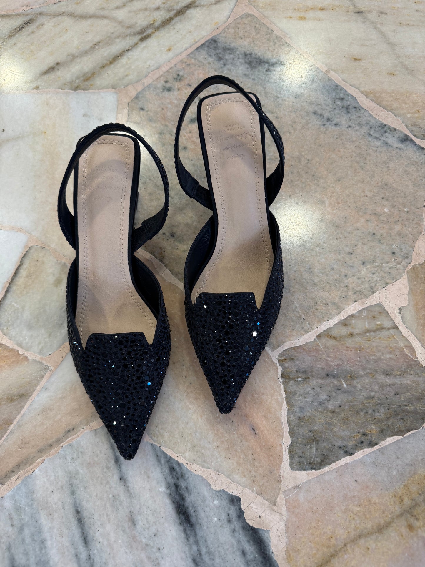 Slingback nera cristalli