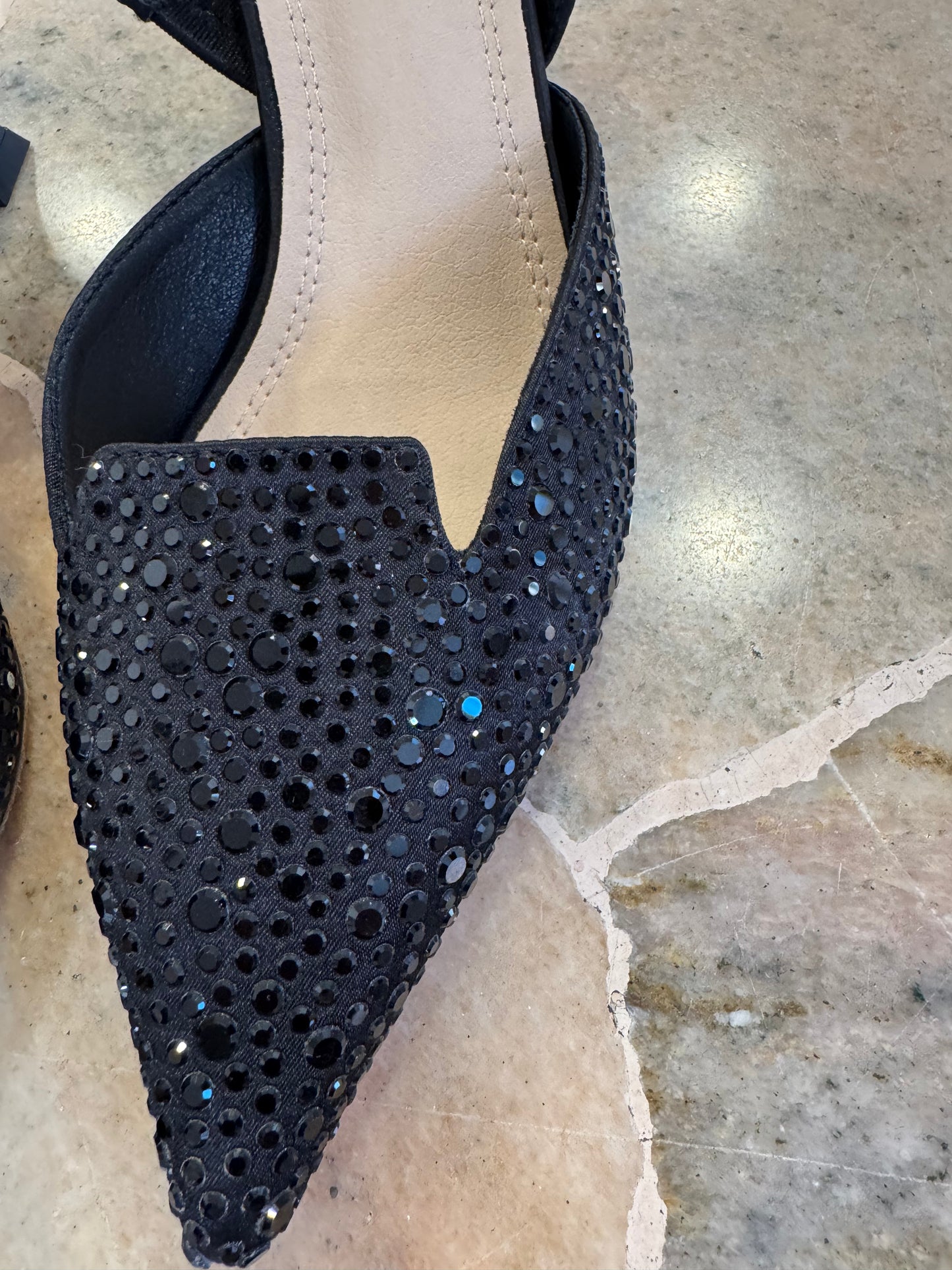 Slingback nera cristalli