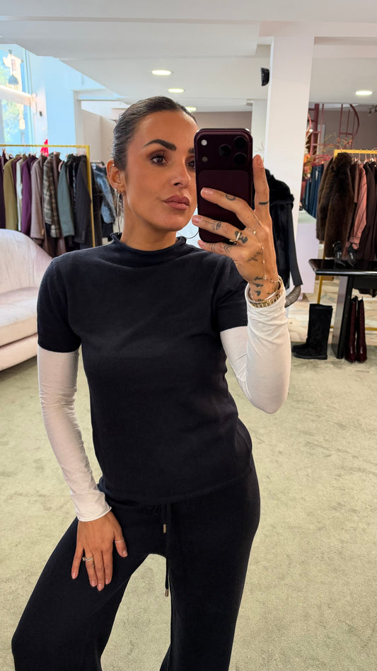 Maglia lupetto blu notte maniche corte ay