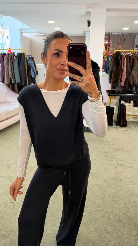 Gilet blu notte scollo a v smanicato ay