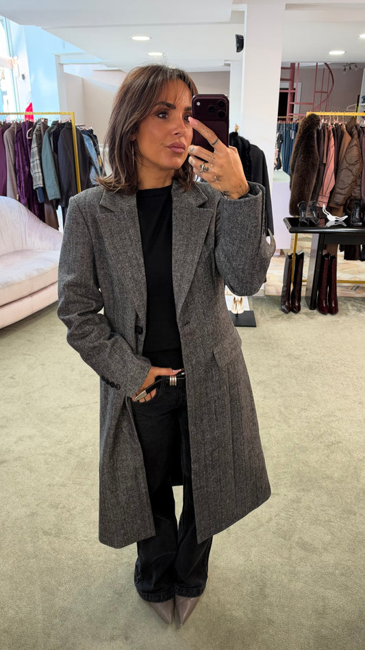 Cappotto spigato nero e bianco aw