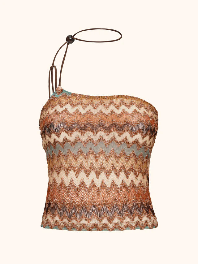 Crop top monospalla simil missoni caramel Me Fui