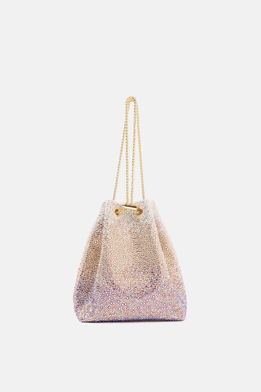 Borsa sacchetto multicolor oro e lilla con cristalli
