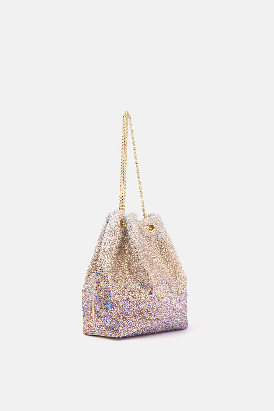 Borsa sacchetto multicolor oro e lilla con cristalli
